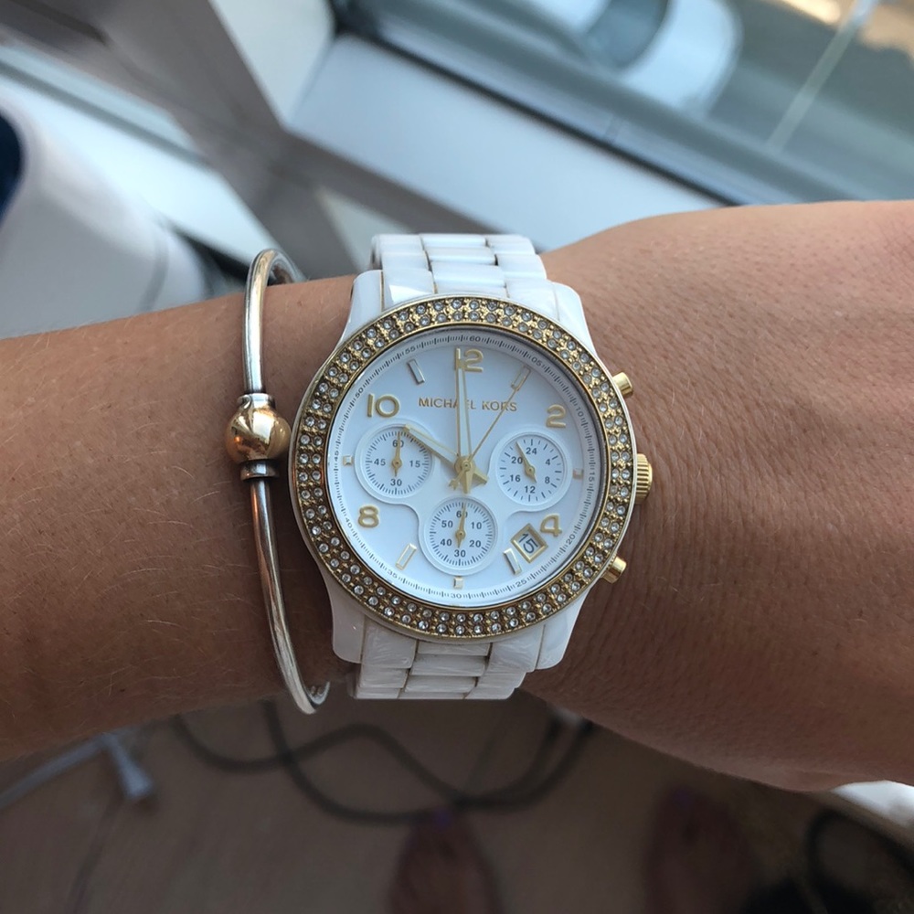 Michael Kors white ceramic and gold watch